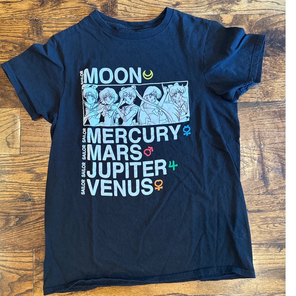 Sailor Moon Graphic T-Shirt Black Inner Senshi Mercury Mars Jupiter Venus Small